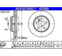 Disco freno ATE 24.0122-0292.1 anteriore, ventilato, altamente carbonizzato, 1 Pezzo