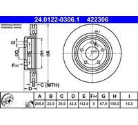 Disco freno ATE 24.0122-0306.1 posteriore, ventilato, altamente carbonizzato, 1 pezzo