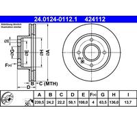 2 x ATE 24.0124-0112.1 Disco freno per FORD