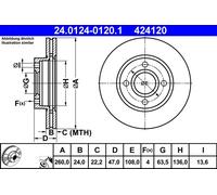 2 x ATE 24.0124-0120.1 Disco freno per FORD
