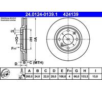 2x Disco freno ventilato 24.0124-0139.1 ATE per PEUGEOT 406 Break 406