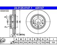 2 x ATE 24.0125-0147.1 Disco freno per MAZDA