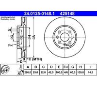 2 x ATE 24.0125-0148.1 Disco freno per OPEL,VAUXHALL