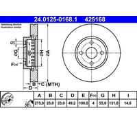 2 x ATE 24.0125-0168.1 Disco freno per TOYOTA