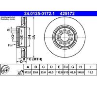 Disco freno ATE 24.0125-0172.1 anteriore, ventilato, altamente carbonizzato, 1 Pezzo