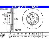 Disco freno ATE 24.0125-0179.1 anteriore, ventilato, altamente carbonizzato, 1 Pezzo