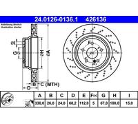 2 x ATE 24.0126-0136.1 Disco freno per MERCEDES-BENZ