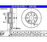 2x Disco freno ventilato 24.0126-0155.1 ATE per KIA CERATO I Tre volumi