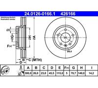2 x ATE 24.0126-0166.1 Disco freno per CHEVROLET,DAEWOO,OPEL,VAUXHALL