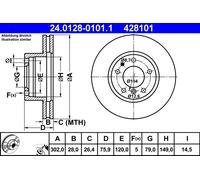 2 x ATE 24.0128-0101.1 Disco freno per BMW
