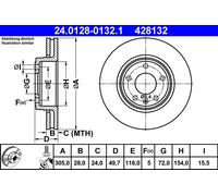2 x ATE 24.0128-0132.1 Disco freno per NISSAN,OPEL,RENAULT,VAUXHALL