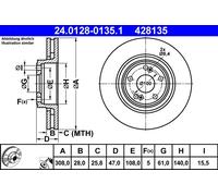 2 x ATE 24.0128-0135.1 Disco freno per RENAULT
