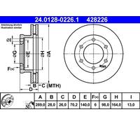 Disco freno ATE 24.0128-0226.1 anteriore, ventilato, altamente carbonizzato, 1 Pezzo