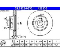 Disco freno ATE 24.0128-0330.1 anteriore, ventilato, altamente carbonizzato, 1 Pezzo