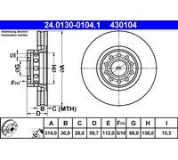 2 x ATE 24.0130-0104.1 Disco freno per AUDI