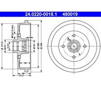 2 x ATE 24.0220-0018.1 Tamburo freno per AUDI,SEAT,SKODA,VW