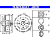 2 x ATE 24.0220-0738.2 Tamburo freno per OPEL,VAUXHALL