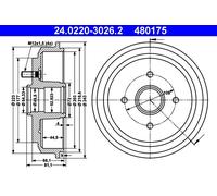 2 x ATE 24.0220-3026.2 Tamburo freno per FORD