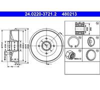 2X ATE 24.0220-3721.2 Tamburo Freno Posteriore Per Renault Clio II Dacia Logan