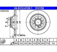 2 x ATE 24.0312-0159.1 Disco freno per AUDI