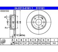2 x ATE 24.0313-0161.1 Disco freno per OPEL