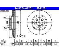 2 x ATE 24.0324-0120.1 Disco freno per FORD