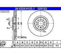 2 x ATE 24.0325-0123.1 Disco freno per AUDI,SEAT,SKODA,VW