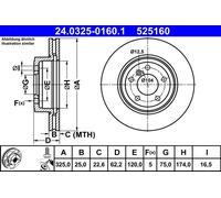 2 x ATE 24.0325-0160.1 Disco freno per BMW
