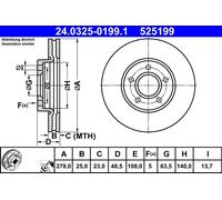 2 x ATE 24.0325-0199.1 Disco freno per FORD
