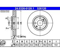 Disco freno ATE PowerDisc 24.0326-0120.1, 1 Pezzo