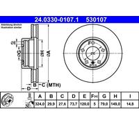 2 x ATE 24.0330-0107.1 Disco freno per BMW