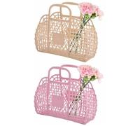 2 x borsa da spiaggia, sacchetti in gelatina in plastica con manico corto, borsa gelatina, portafoglio retrò, portamonete alla moda, congelato, cesto regalo riutilizzabile, cesti di Pasqua per ragazze