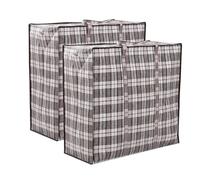 2 x borse per riporre oggetti, borsa per la spesa Jumbo in cartone da viaggio, chiusura lampo e manici, grande borsa per la spesa da 20 kg, per vestiti, coperte, cuscino 80 x 60 x 30 cm (2 x nero)