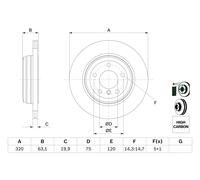 Bosch Disco freno 0 986 479 056 Posteriore 320mm per BMW Serie 5 Limousine (E60) - Set 2 pezzi