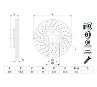Disco freno BOSCH 0 986 479 E12 anteriore, ventilato, fessura, altamente carbonizzato, 1 Pezzo
