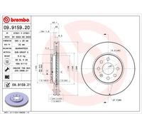 2 x BREMBO 09.9159.21 Disco freno per OPEL,VAUXHALL