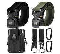 2 x Cinturone Tattico Militare Uomo, Lunghezza 120cm Cintura Tattica Larghezza 3.8 cm, Nylon Cintura da Lavoro Uomo, Fibbia in Metallo a Sgancio Rapido, Regalo con Sacchetto Molle Tattico e Gancio
