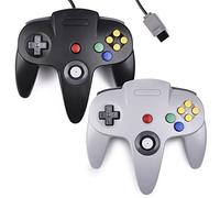 2 x Classic 64 N64 controller, Kiwitata retro Wired Gamepad controller joystick per N64 console Nintendo 64 video games sistema nero + grigio