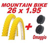 2 x Copertone 26 X 1.95 GIALLO bicicletta MOUNTAIN BIKE + 2 x CAMERA D'ARIA OMAGGIO …