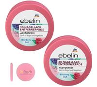 2 x cuscinetti per rimozione smalto ebelin Wild Berry, formula senza acetone, con profumo di bacche, senza acetone, delicato e nutriente, dimensioni da viaggio, 2 x 30 tamponi di Balea + bonus: spugna