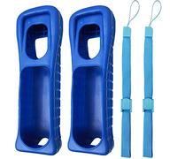 2 x Custodia in silicone con cinturino da polso per Nintendo Wii Remote Controller (blu)