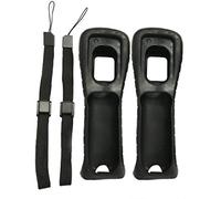 2 x Custodia in silicone con cinturino da polso per telecomando Nintendo Wii (nero)