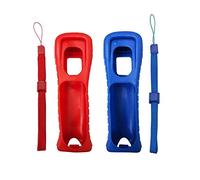 2 x Custodia in silicone con cinturino da polso per telecomando Wii (rosso + blu)