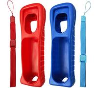 2 x Custodia in silicone con cinturino da polso per telecomando Wii (rosso + blu)