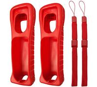 2 x Custodia in silicone con cinturino da polso per Wii Remote Controller (rosso)