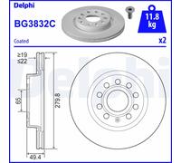 2 x DELPHI BG3832C Disco freno per AUDI,SEAT,SKODA,SKODA (SVW),VW