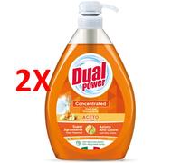 Dual Power Piatti Gel Aceto, Detergente Piatti Concentrato ad Elevato Potere Sgrassante, Ideale per Stoviglie Incrostate, Azione Anti Odore, Made in Italy, Dispenser 1L 1000 ml