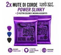 2 x Ernie Ball Power Slinky 11-48 corde + 3 Plettri Spedizione Tracciata
