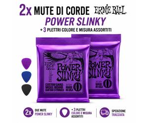 2 x Ernie Ball Power Slinky 11-48 corde + 3 Plettri Spedizione Tracciata