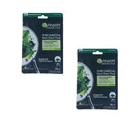 2 x Garnier Skinactive Pure Charcoal & Algae Black Sheet Mask - SPEDIZIONE...